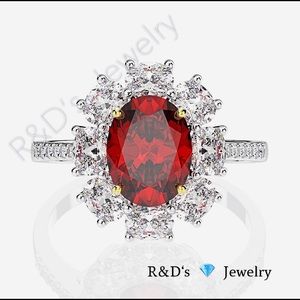 S925 2ct Halo ring, red oval cut gemstone